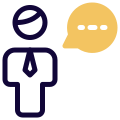 Businessman chatting with customer support executive agent icon