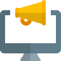 All in one pc broadcasting message online with megaphone logotype icon