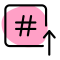 Social media hashtag with up arrow isolated on a white background icon