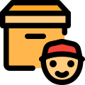 Delivery boy face with a cargo delivery box layout icon