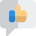 Like and comment on social media with thumbs up on speech bubble icon