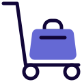 Suitcases carried by trolley service in the hotel icon