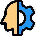 Mind settings with logotype of human head and cog wheel icon