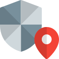 Location with shield logotype isolated on a white background icon