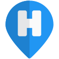 Hospital location on a map with ratings icon