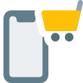 Digital marketplace on cell phone with cart logotype icon