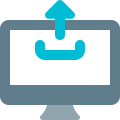 Upload content online from desktop computer layout icon