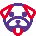 Pug dog tongue stuck-out emoji, mocking and funny icon