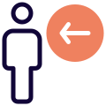 Employee with a left direction arrow indication icon