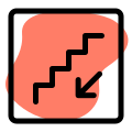 Downstairs with emergency exit and downward direction icon