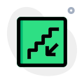 Downstairs with emergency exit and downward direction icon