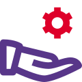 Share setting option with hand and cog symbol icon