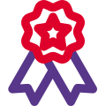 Flower star emblem with double ribbon layout icon