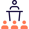 Team leader with co-workers in a conference icon