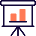 Chart presentation with sales bar graph layout icon