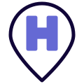 Hospital location on a map with ratings icon