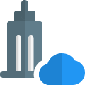 Modern office building with cloud connected internet service icon