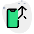 Cell phone with call merge up arrow icon