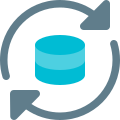 Syncing of database server with the loop arrows isolated on a white background icon