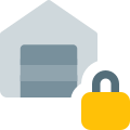 Locked pivate property warehouse with padlock symbol icon