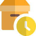 Shipping box delivery in queue with clock logotype icon