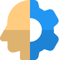Mind settings with logotype of human head and cog wheel icon