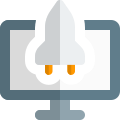 Powerhouse computer with rocket speed isolated on a white background icon