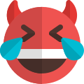 Laughing devil hardly with tears on face icon