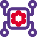 Microprocessor connected with multiple terminals isolated on a white background icon