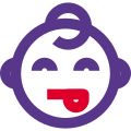 Facial expression of smiling baby teasing with tongue-out icon