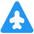 Triangular shape sign board with airplane logotype icon