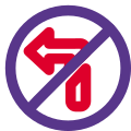 DO not turn left side with Traffic sign board crossed icon