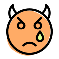 Devil face with horns emoji crying with tears icon