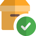 Quality check with tick mark on a cargo delivery box icon