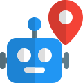 Location of a robot with pinpoint Isolated on a white background icon