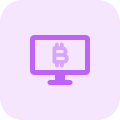 Bitcoin mining and statics on a desktop computer icon