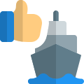 Thumbs up feedback for commercial cargo ship icon