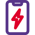 Smartphone on charging state with lighting bolt logotype icon