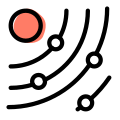 Planets orbiting around sun in its galaxy icon