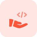 Share programming language with hand isolated on a white background icon