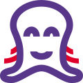 Happy smiling octopus face with eyes closed emoji icon