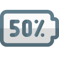 Fifty percent charged logotype isolated on white background icon
