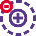 Negative charge on an atom with positively charged in center icon