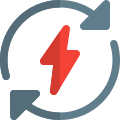 Energy transfer with flash and loop arrows logotype icon