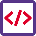 Software programming language with brackets and slash logotype icon