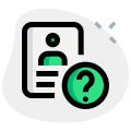 Company profile employee ID with a question mark isolated on a white background icon