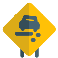 Slippery road with a warning on a road traffic signal icon