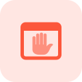 Landing page on web browser tool with a stop hand gesture icon