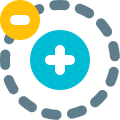 Negative charge on an atom with positively charged in center icon