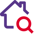 Search for the functions in smart homes with magnifying glass isolated on a white background icon